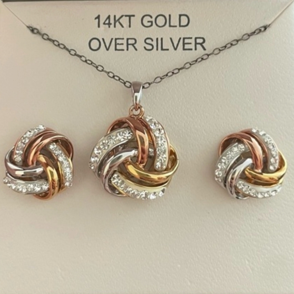 Tri Color 925 Silver Earrings and Pendant Set - Picture 5 of 6
